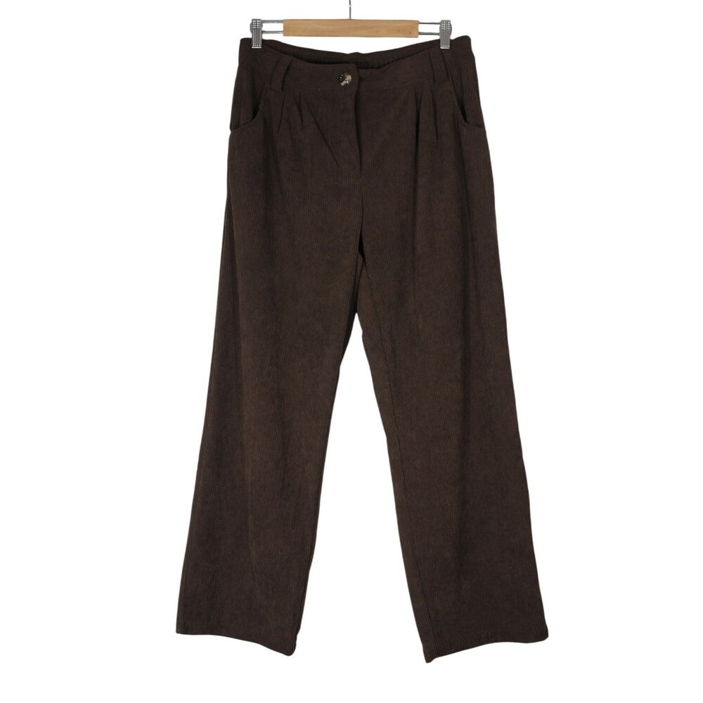 Halara women's mid rise pleated front stretch waist corduroy pants L